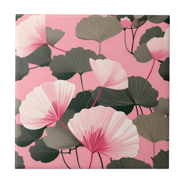 Elegant Ginkgo Leaf Pattern Ceramic Tile (Front)