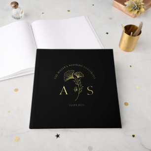 Elegant Ginkgo Leaves Floral Black Wedding Foil Guest Book