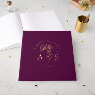 Elegant Ginkgo Leaves Mulberry Wedding Foil Guest Book