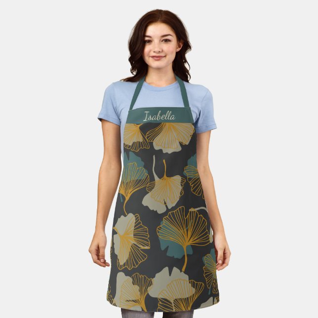 Elegant Ginkgo Leaves Pattern Autumn Personalized Apron (Worn)