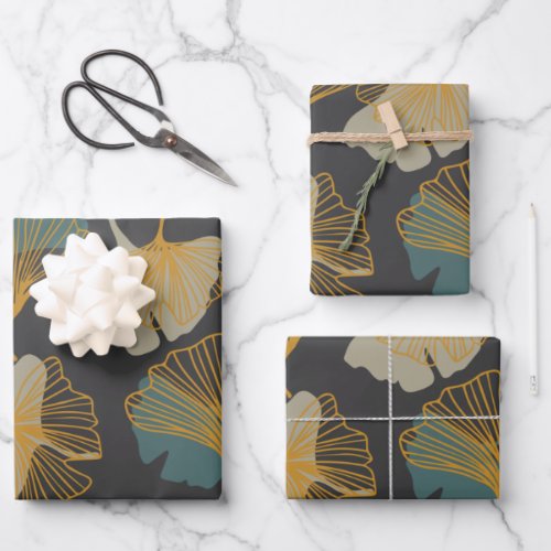 Elegant Ginkgo Leaves Pattern in Autumn Fall Color Wrapping Paper Sheets
