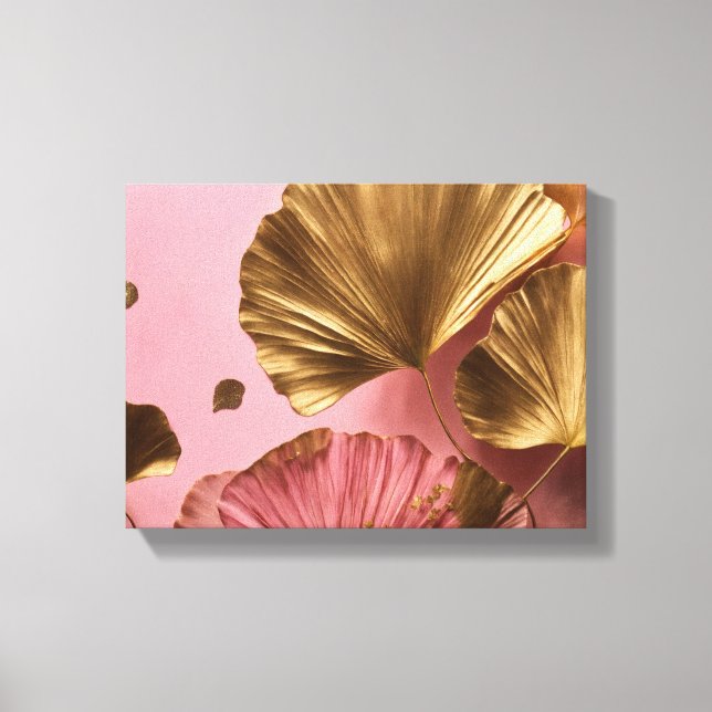 Elegant Ginkgo leaves pink & gold Canvas Print (Front)