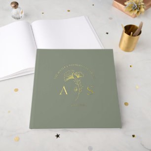 Elegant Ginkgo Leaves Sage Green Wedding Foil Guest Book