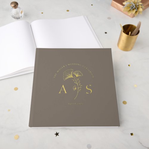 Elegant Ginkgo Leaves Sandstone Wedding Foil Foil Guest Book