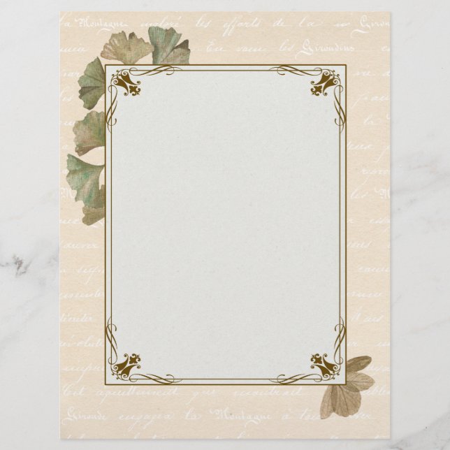Elegant Ginkgo Leaves Scrapbook Writing Paper (Front)