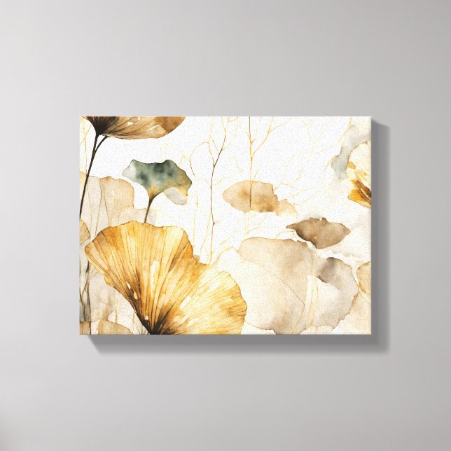 Elegant Ginkgo leaves white, beige, gold Canvas Print (Front)