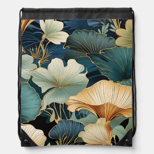 Elegant Ginko Floral Design Drawstring Bag