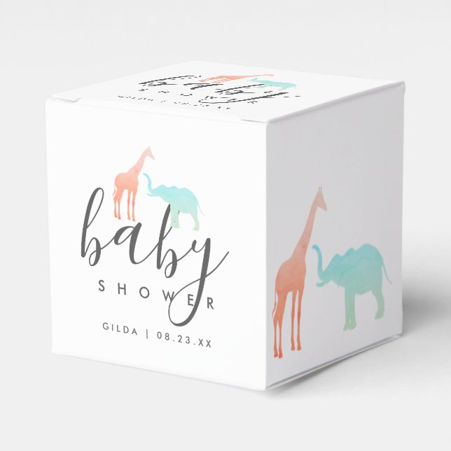 Elegant Giraffe Elephant Baby Shower Favor Boxes (Front Side)