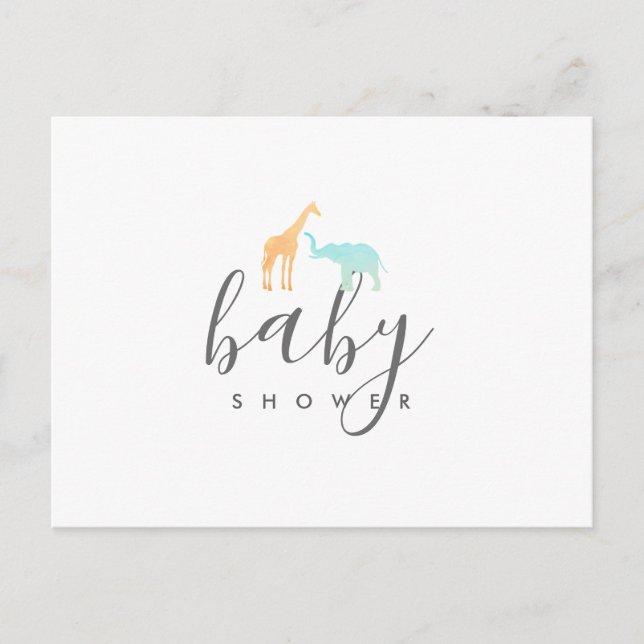 Elegant Giraffe Elephant Baby Shower Invitation (Front)