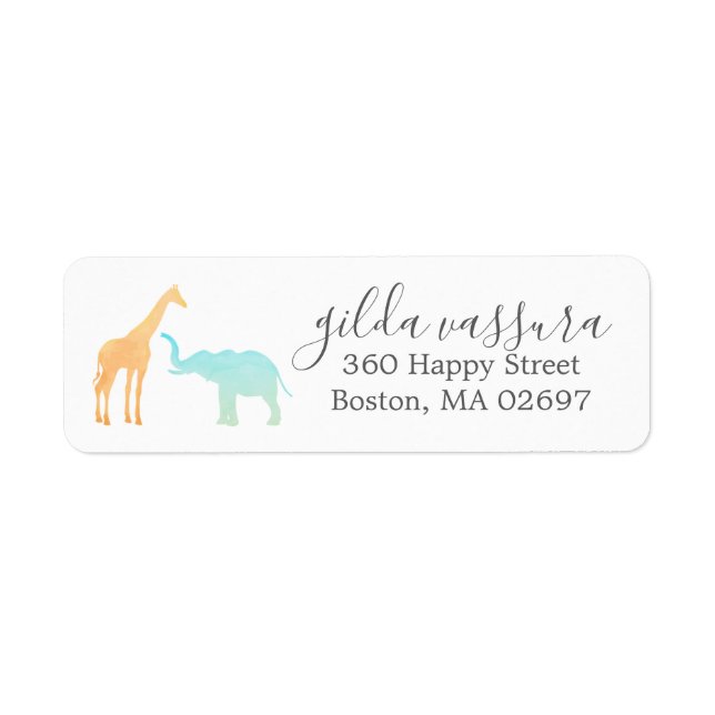 Elegant Giraffe Elephant Baby Shower Label (Front)