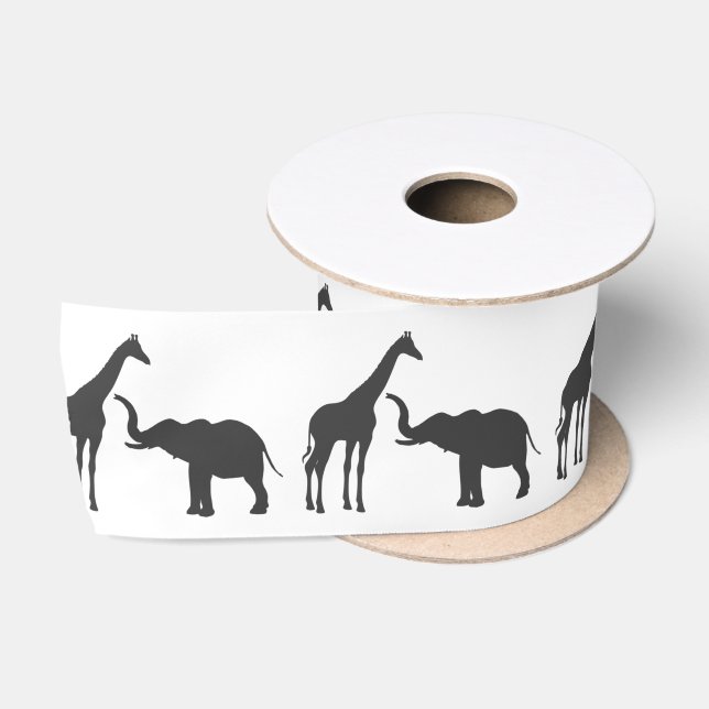 Elegant Giraffe Elephant Baby Shower Satin Ribbon (Spool)