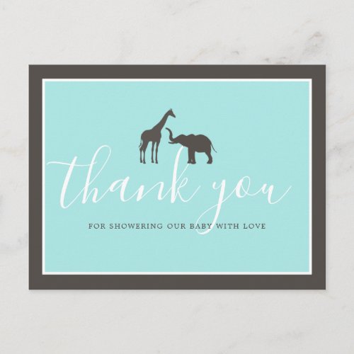 Elegant Giraffe Elephant Baby Shower Thank You Postcard