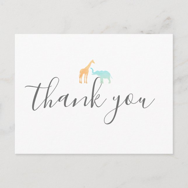 Elegant Giraffe Elephant Baby Shower Thank You Postcard (Front)