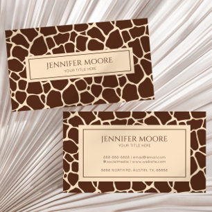 Elegant Giraffe Print Brown Custom Business Card