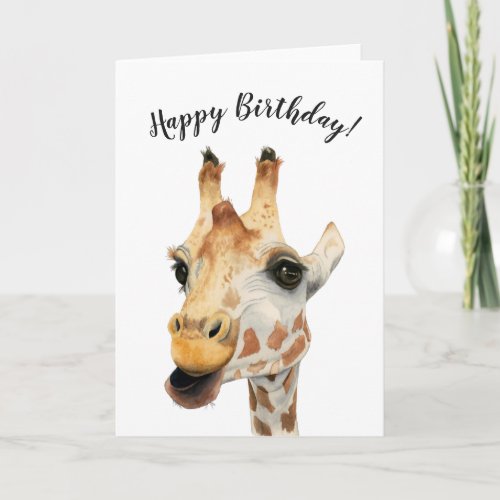 Elegant Giraffe Watercolor Painting  Birthday Card