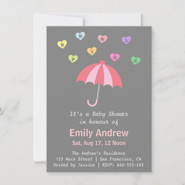 Elegant Girl Baby Shower with Love and Umbrella Invitation (Front)