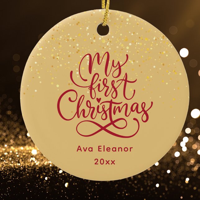 Elegant Girl Baby's First Christmas Custom Name Ceramic Ornament (Creator Uploaded)