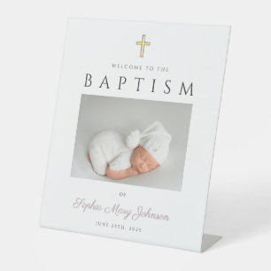 Elegant Girl Baptism Mauve Photo Welcome Pedestal Sign