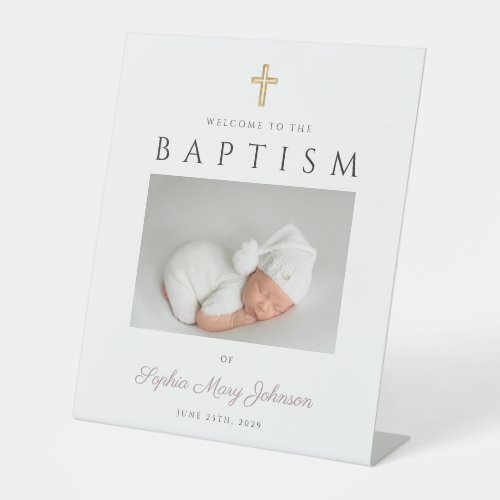 Elegant Girl Baptism Mauve Photo Welcome  Pedestal Sign