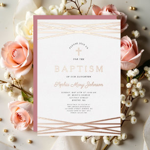 Elegant Girl Baptism Rose Gold Foil Invitation