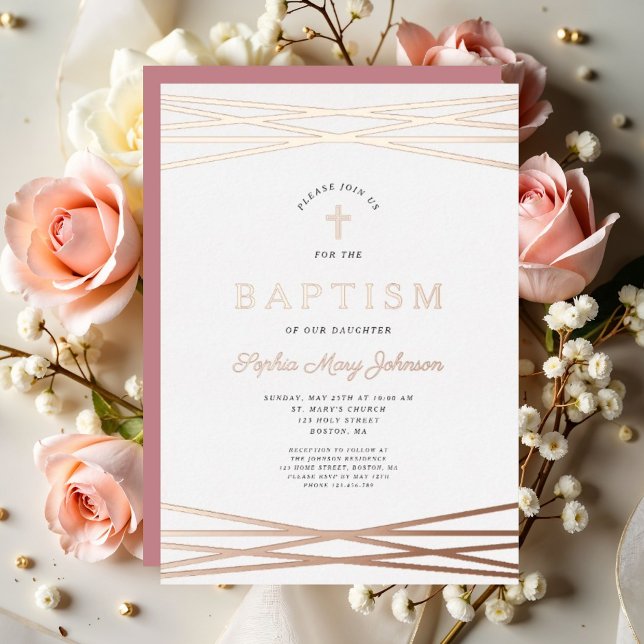 Elegant Girl Baptism Rose Gold Foil Invitation (Elegant Girl Baptism Rose Gold Foil Invitation)