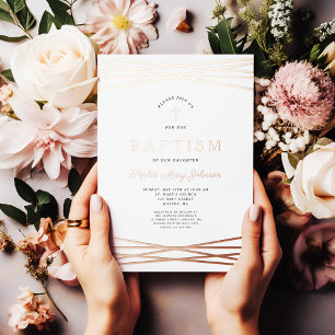 Elegant Girl Baptism Rose Gold Foil Invitation