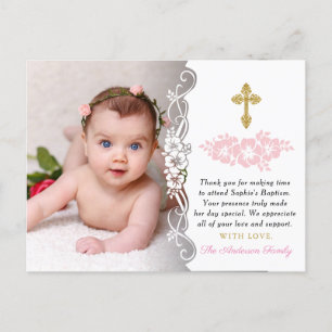 Elegant Girl Baptism Thank You Postcard