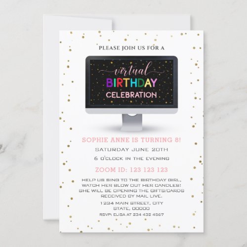 Elegant Girl Colourful Virtual Birthday Party Invitation