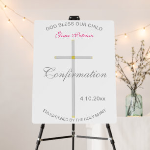 Elegant Girl Confirmation Silver Cross Foam Board