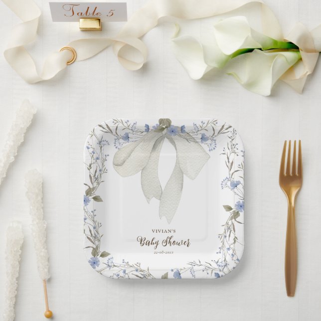 Elegant Girl Coquette Bow Baby Shower Paper Plates (Wedding)