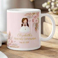 Elegant Girl First Holy Communion Boho Floral Pink