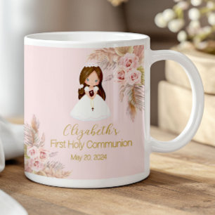 Elegant Girl First Holy Communion Boho Floral Pink Coffee Mug