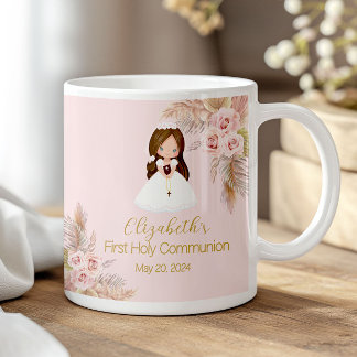 Elegant Girl First Holy Communion - Floral Pink Coffee Mug
