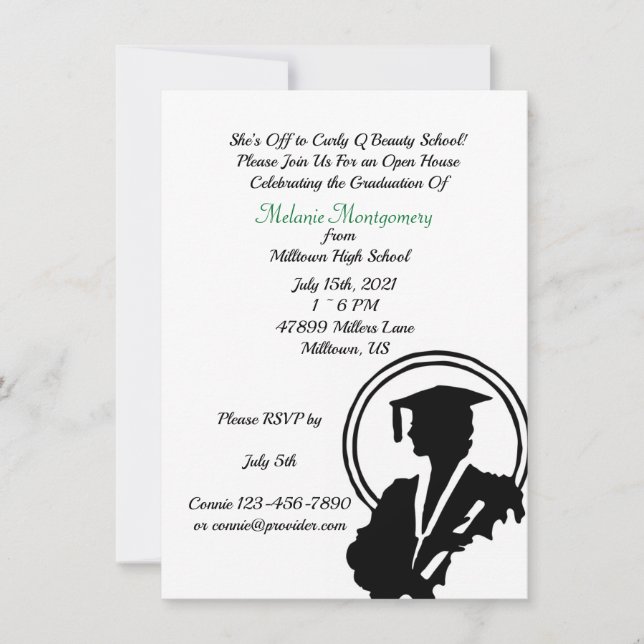 Elegant Girl Graduate Silhouette Graduation Invitation (Front)