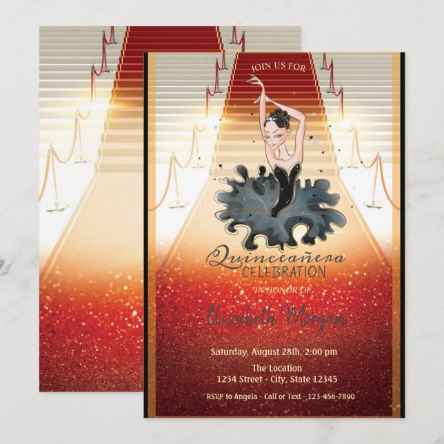 Elegant Girl,Red Carpet Quinceanera Invitation (Front/Back)