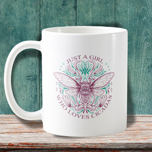 Elegant Girl Who Loves Cicadas Line Art Quotation Coffee Mug