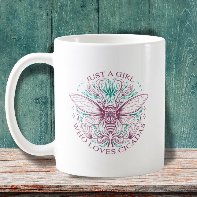 Elegant Girl Who Loves Cicadas Line Art Quotation  Coffee Mug (See the collection for other matching items for the 'Girl Who Loves Cicadas'!)