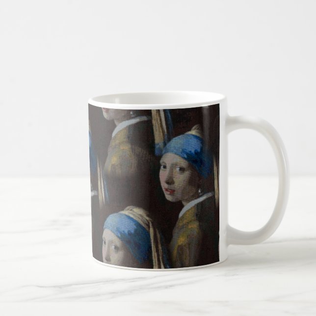Elegant, Girl with a Pearl Earring Crochet Artwork Coffee Mug (Right)