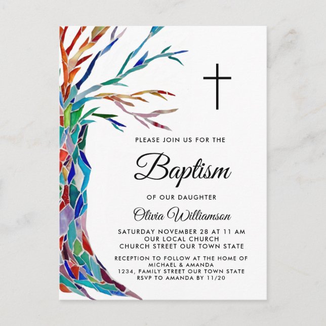  Elegant Girl's Baptism Christening Invitation  (Front)