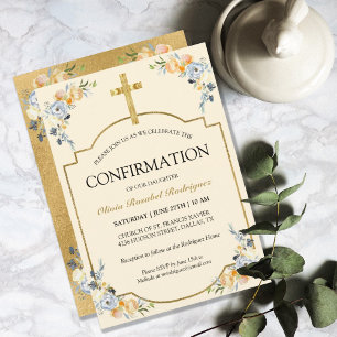Elegant Girls Butter Cream Floral Confirmation Invitation