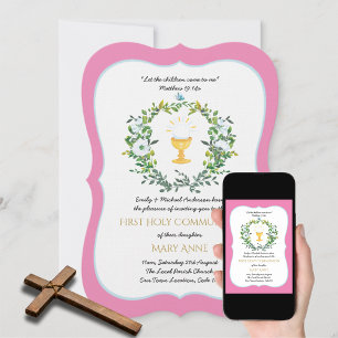 Elegant Girls Floral First Holy Communion Invitat Invitation