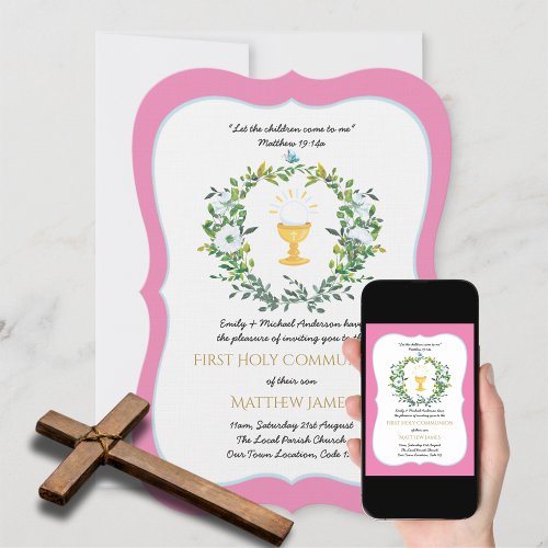 Elegant Girls Floral First Holy Communion  Invitat Invitation