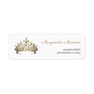 Elegant Girls Gold Crown Tiara Royal Address Label