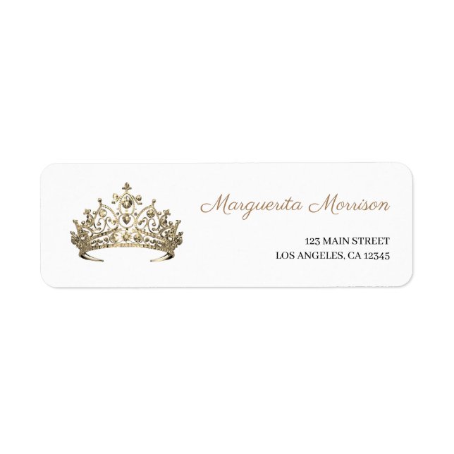 Elegant Girls Gold Crown Tiara Royal Address Label (Front)
