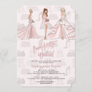 Elegant Girls Rose Gold Bachelorette Weekend Invitation