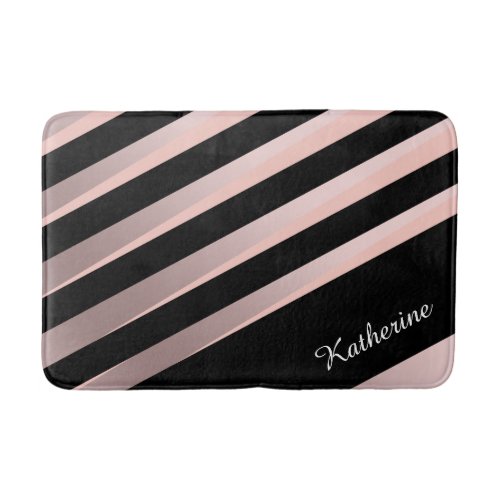 Elegant girly abstract rose gold black  pink bath mat