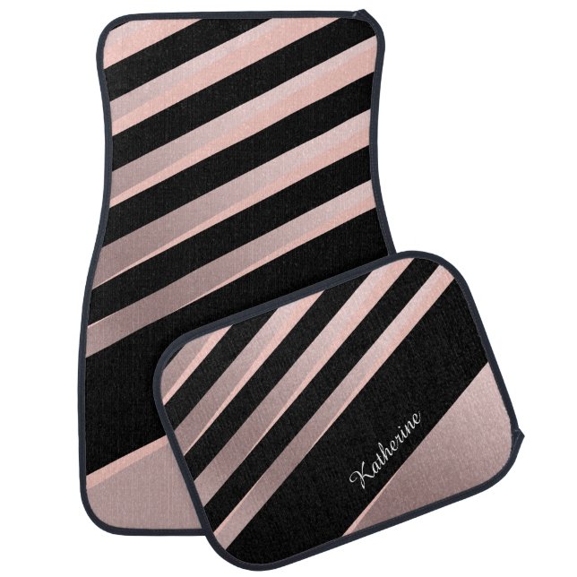 Elegant girly abstract rose gold, black & pink car floor mat (Set)