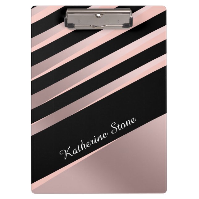 Elegant girly abstract rose gold, black & pink clipboard (Front)