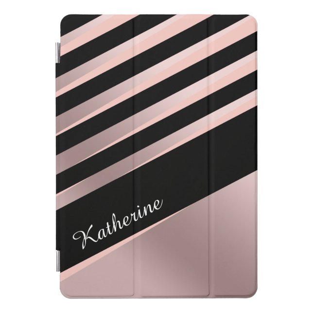 Elegant girly abstract rose gold, black & pink iPad pro cover (Front)