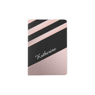 Elegant girly abstract rose gold, black & pink passport holder